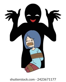 Black silhouette material of restrained woman and villain image