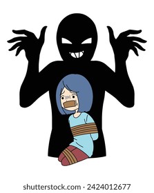 Black silhouette material of restrained woman and villain image