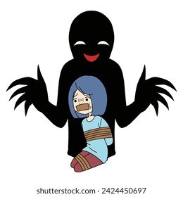 Black silhouette material of restrained woman and villain image