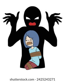 Black silhouette material of restrained woman and villain image