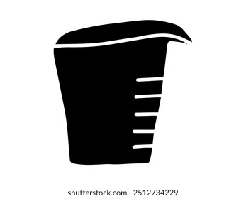 Black silhouette of a measuring cup illustration isolated on white background. Concept of kitchen tool, cooking measurement, minimal style, baking accessory. Design element, home, utensil.