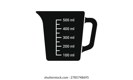 Black silhouette of a measuring cup with volume markings in milliliters, isolated on a white background.