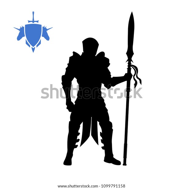 Black Silhouette Medieval Knight Spear Fantasy Stock Vector (Royalty ...