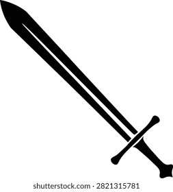 Black silhouette of a medieval longsword with double fuller white