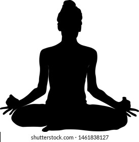 black silhouette of a meditating girl in the lotus position