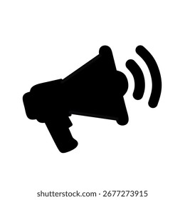 Black silhouette megaphone vector. Simple solid loudspeaker icon with sound waves, ideal for campaign, promotion, marketing, communication, and social media graphic designs