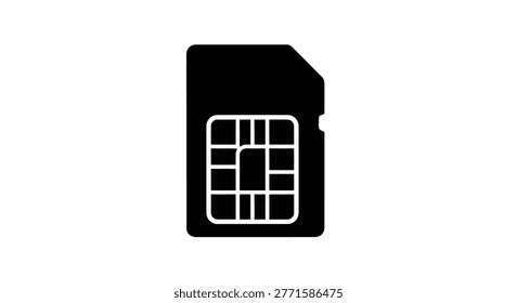 a black silhouette of a memory card icon on a white background, representing digital data storage for electronic devices. high-quality professional detailed modern elegant