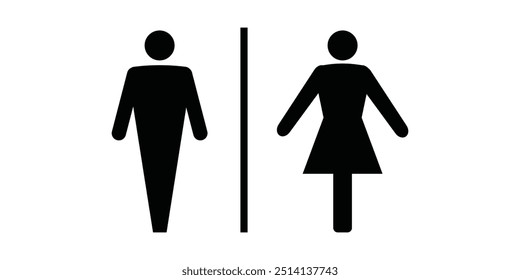 Schwarze Silhouette Männer und Frauen Ikone. Schild Toiletten Frauen und Männer. Icon öffentliche Toilette und Bad für Hygiene. Vorlage für Poster, Zeichen. Flaches Vektorbild. Vektorgrafik.