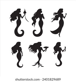 A black silhouette Mermaid symbol set 
