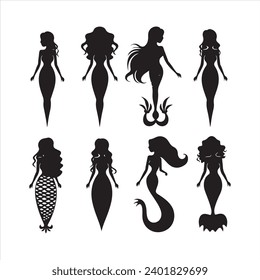 A black silhouette Mermaid symbol set 
