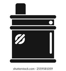 Black silhouette of a metal barrel with tap for storing chemical liquid