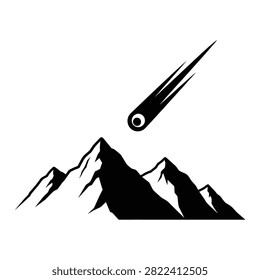 Black silhouette of meteor hitting mountains