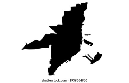 black silhouette of Miami state map in Florida USA on white background