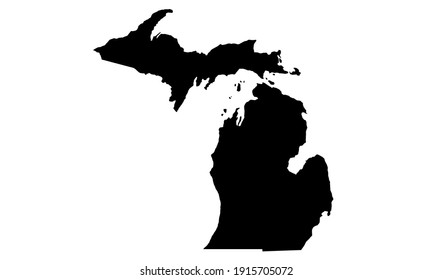 black silhouette of michigan country map on white background