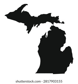 Black silhouette of Michigan state map on white background, usa map