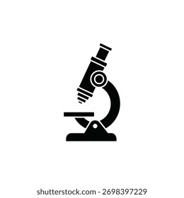 Silhueta preta de um microscópio em um fundo branco liso.