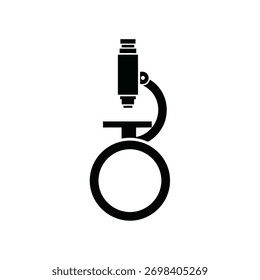 Silhueta preta de um microscópio em um fundo branco liso.