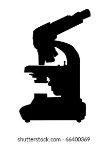 Black silhouette of a microscope on a white background