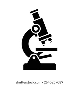 A black silhouette of a microscope, viewed from the side.