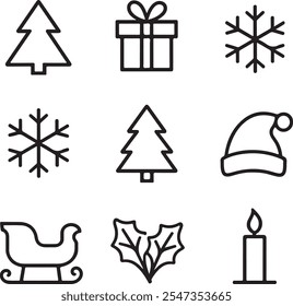 black silhouette Minimalist Christmas Icons