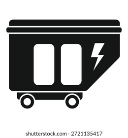 Silhueta preta de um carrinho de mineração usando eletricidade, simbolizando o uso de energia renovável na indústria extrativa