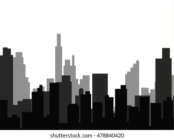 Black silhouette of modern city on white background