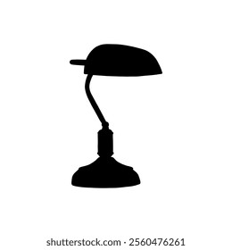 Black silhouette of a modern desk lamp with a sleek and functional design. Perfect for office decor, minimalist illustrations, and graphic design projects.