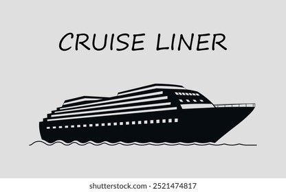  Silueta negra de un moderno crucero de lujo. Transporte de pasajeros. Vector sobre un fondo gris