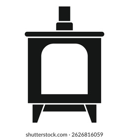 Black silhouette of a modern metal stove burning wood, a source of warmth and comfort during cold winter days