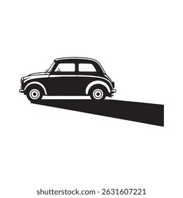 Silhueta preta de um micro carro moderno em estilo vetor mínimo. Perfeito para mobilidade urbana, conceitos de veículos elétricos e projetos de transporte ecologicamente corretos. Isolado sobre fundo branco