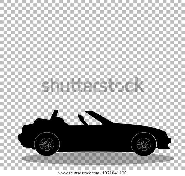 Black silhouette of modern opened cartoon cabriolet car\
isolated on transparent background. Sports car. Vector\
illustration, icon, sport car without roof logo, sign, label, clip\
art for design. 