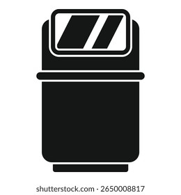 Black silhouette of a modern trash bin with a double lid, promoting cleanliness and waste management