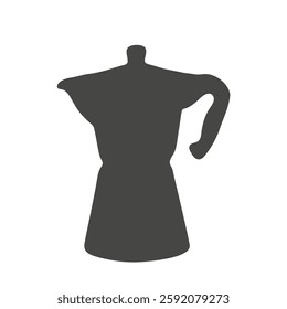 Black silhouette of a moka pot isolated on white background. Italian coffee maker for coffee culture, appliances branding, packaging, menus of coffee shops, cafes. Hand drawn vector illustration.