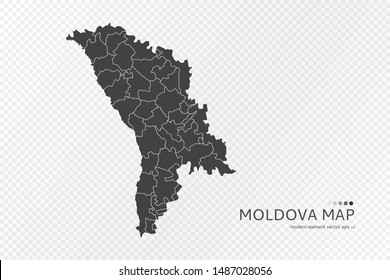 Black silhouette of Moldova map on transparent background. EPS10 vector file organized in layers for easy editing.