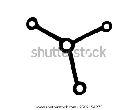 Black silhouette of a molecule isolated on a white background. Concept of chemistry, science, molecular structure, minimalist style. Print, icon, design element. Back to School.