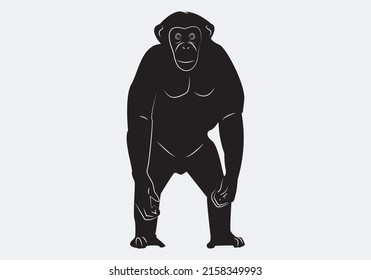 Black silhouette of a monkey or chimpanzee with white stroke on light gray background