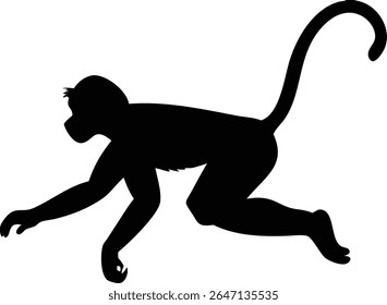 Black silhouette of a monkey in motion on white background ideal for designs