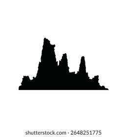 Black silhouette of Mono Lake tufa towers against a white background. The vector graphic is simple and minimalist in style.