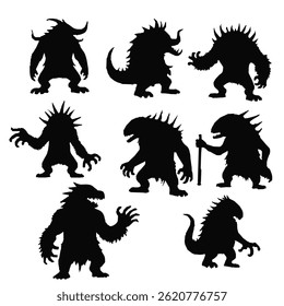 Black Silhouette Monster Set Vector