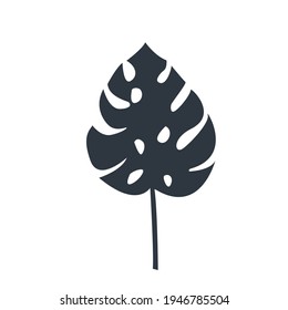 Black silhouette of a monstera leaf on a white background