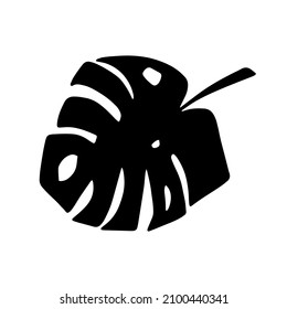 Silueta negra de hoja de monstera. Silueta simple de hojas tropicales de palmeras. Hojas tropicales. Hoja de selva exótica. Elemento vectorial floral. Aislado sobre fondo blanco.