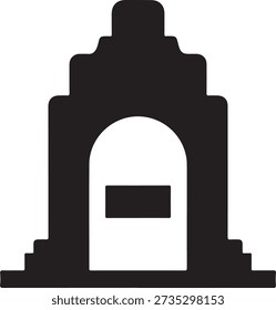 Schwarze Silhouette einer monumentalen Bogenstruktur mit abgestuften Stufen auf einfarbigem weißem Hintergrund. einzeln auf weißem Hintergrund, Illustration