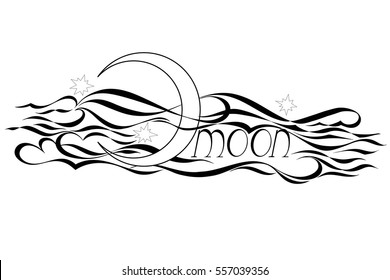 Black silhouette of moon on white background