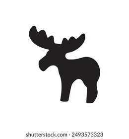 Black silhouette of moose, flat icon vector illustration isolated on white background, animal silhouette