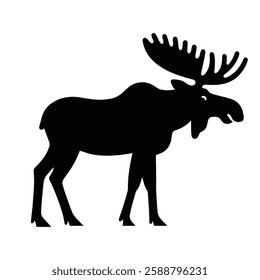 Black Silhouette Moose Icon – Wildlife Animal Symbol for Logos and Designs