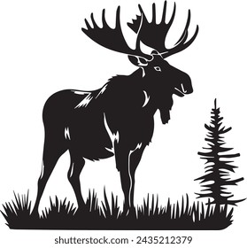 Black Silhouette Moose logo Isolated on white background