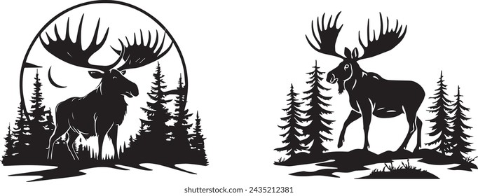 Black Silhouette Moose logo Isolated on white background