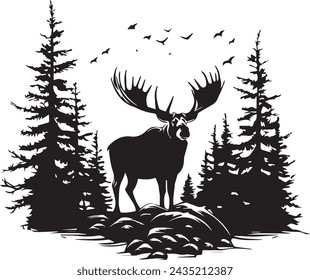 Black Silhouette Moose logo Isolated on white background