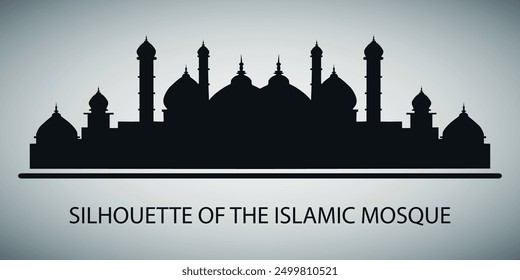 Black silhouette of a mosque. City skyline. Vector on a gray background