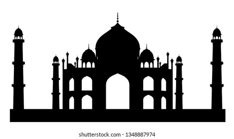 Black silhouette of mosque and mausoleum Taj Mahal. EPS 8